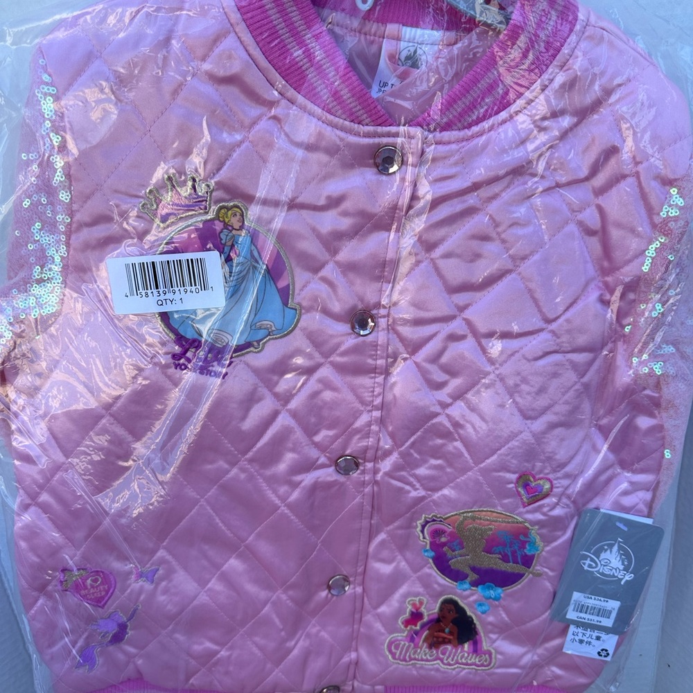 Disney Pink Quilted Jacket with Princess Designs